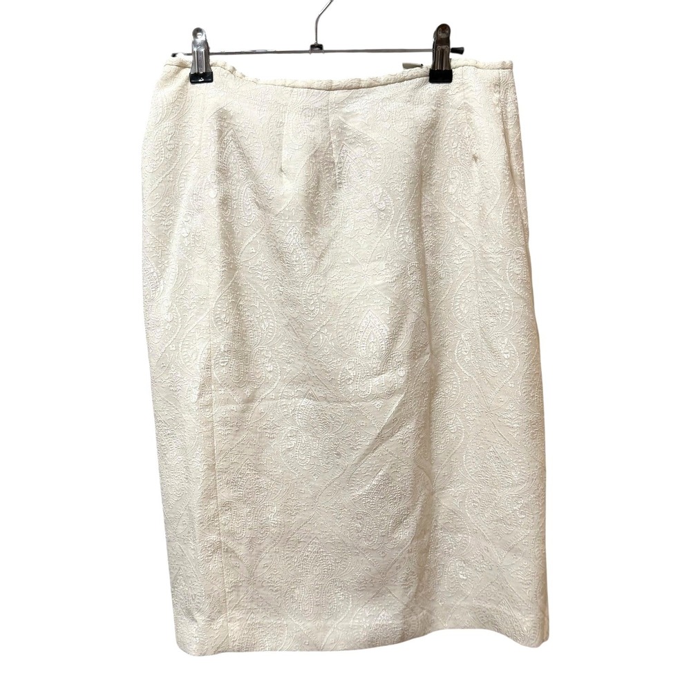 Amanda Smith Cream Paisley Jacquard Pencil Skirt Size 8 Knee Length Professional